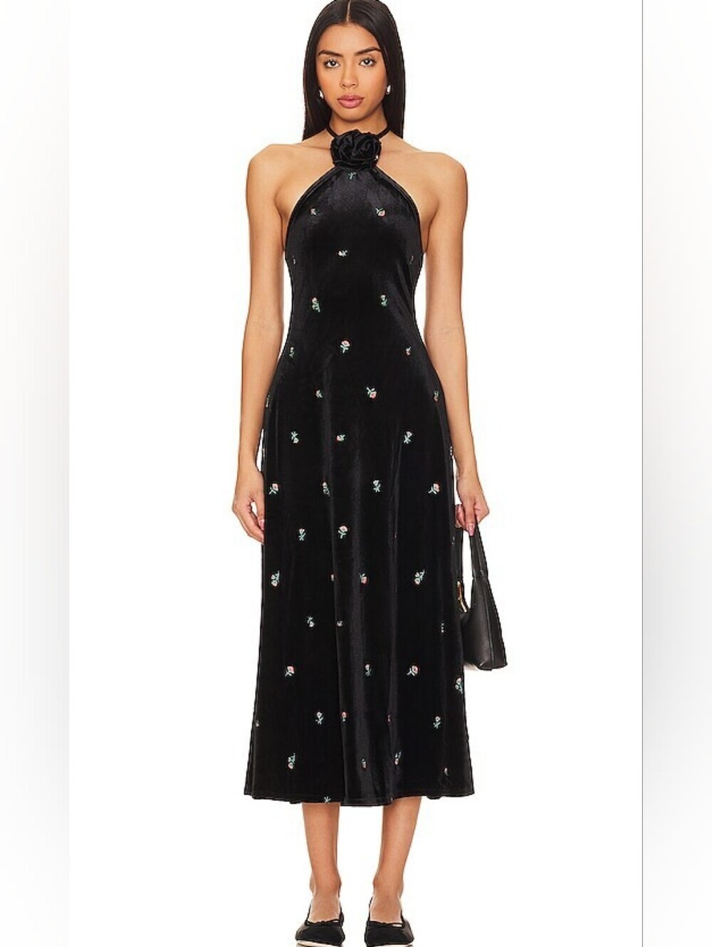 NWT WeWoreWhat High-Neck Flower Dress In Black
